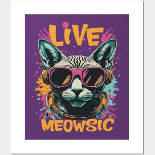 Live Meowsic DJ Sphinx Cat Disc Jockey Fun EDM Hiphop Music Posters and Art